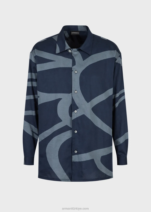 erkekler Armani Tümüyle büyük beden grafik baskılı pamuklu gömlek model T8HD1091