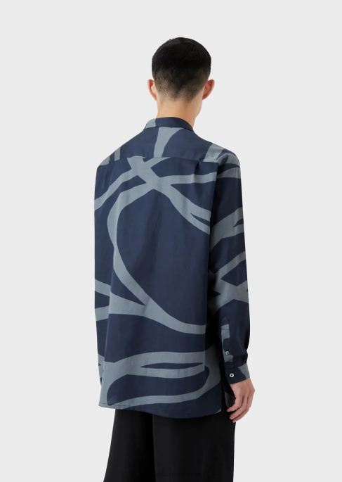 erkekler Armani Tümüyle büyük beden grafik baskılı pamuklu gömlek model T8HD1091