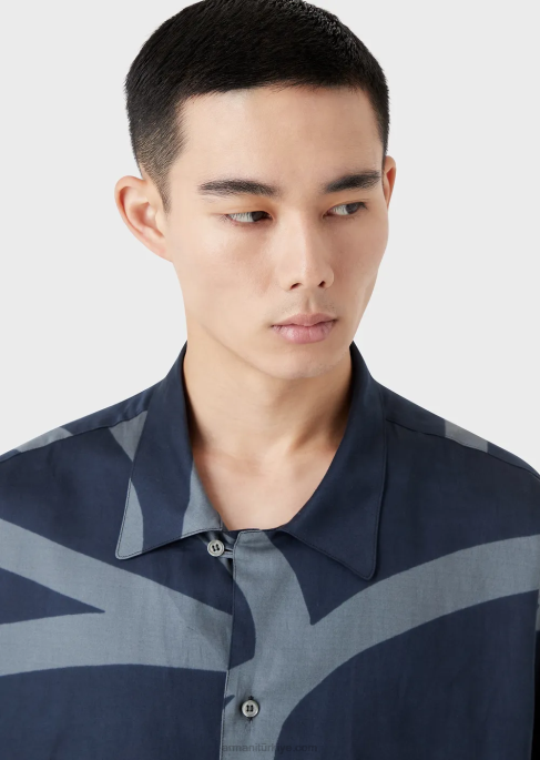 erkekler Armani Tümüyle büyük beden grafik baskılı pamuklu gömlek model T8HD1091