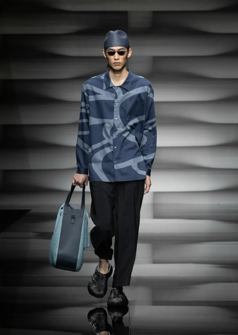 erkekler Armani Tümüyle büyük beden grafik baskılı pamuklu gömlek model T8HD1091