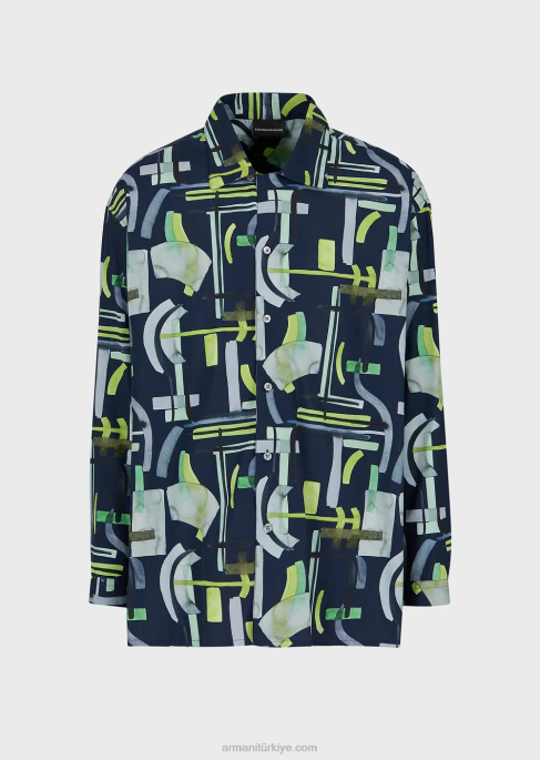 erkekler Armani boydan boya desenli liyosel karışımlı gömlek model T8HD1090
