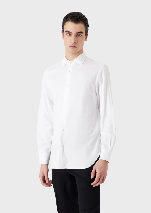 erkekler Armani boydan boya jakar imza logolu pamuklu gömlek siyah T8HD1097