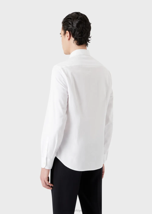 erkekler Armani boydan boya jakar imza logolu pamuklu gömlek siyah T8HD1097