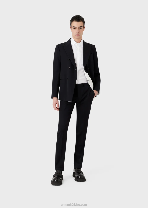 erkekler Armani boydan boya jakar imza logolu pamuklu gömlek siyah T8HD1097