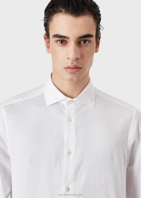 erkekler Armani boydan boya jakar imza logolu pamuklu gömlek siyah T8HD1097