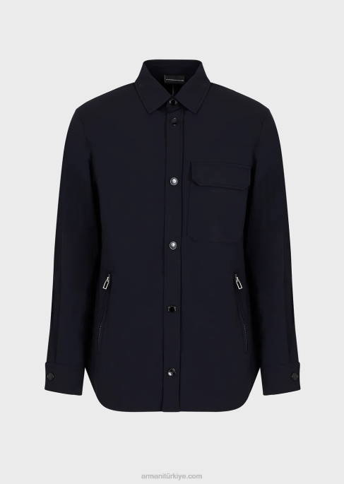 erkekler Armani cepli iki yönlü streç teknik naylon gömlek lacivert T8HD1095