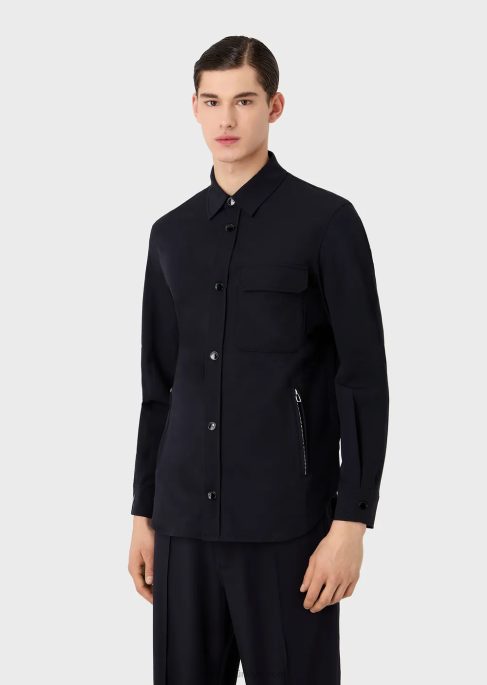 erkekler Armani cepli iki yönlü streç teknik naylon gömlek lacivert T8HD1095