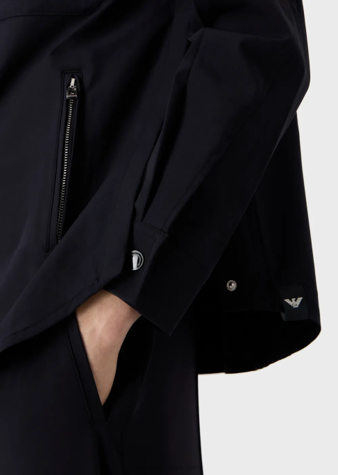 erkekler Armani cepli iki yönlü streç teknik naylon gömlek lacivert T8HD1095