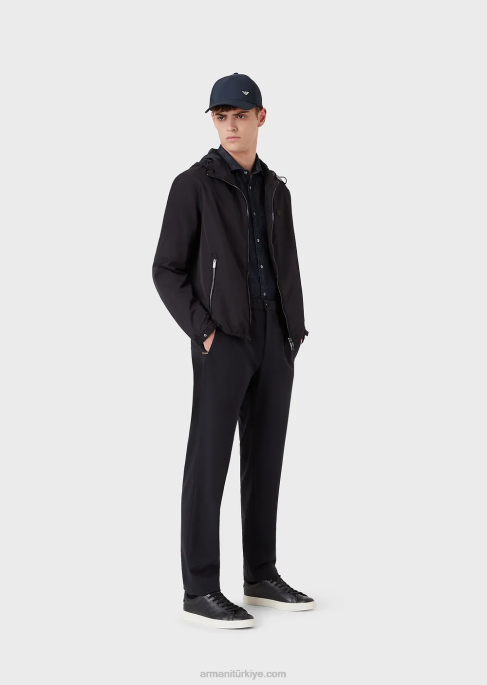 erkekler Armani cepli ve mikro kartal yamalı denim gömlek lacivert T8HD1106