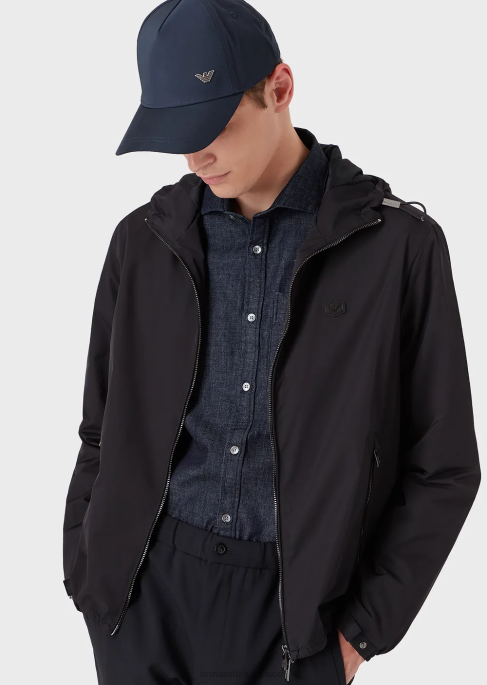 erkekler Armani cepli ve mikro kartal yamalı denim gömlek lacivert T8HD1106