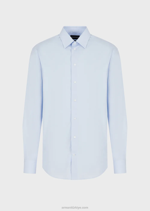 erkekler Armani dik yakalı, modern kesim, streç poplin gömlek masmavi T8HD1128