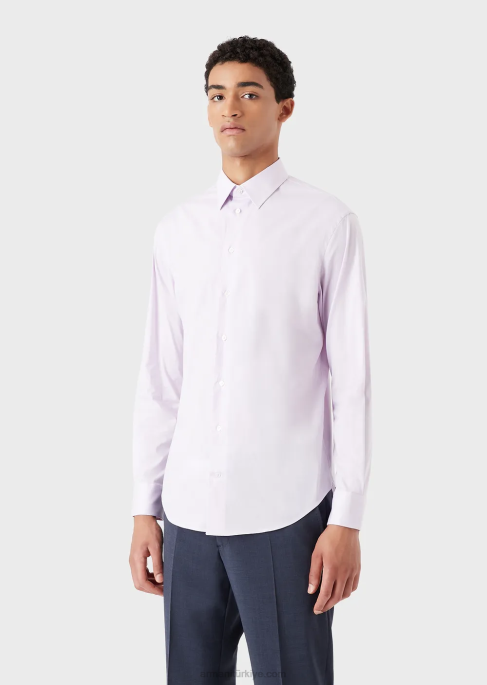 erkekler Armani dik yakalı, modern kesim, streç poplin gömlek pembe T8HD1129