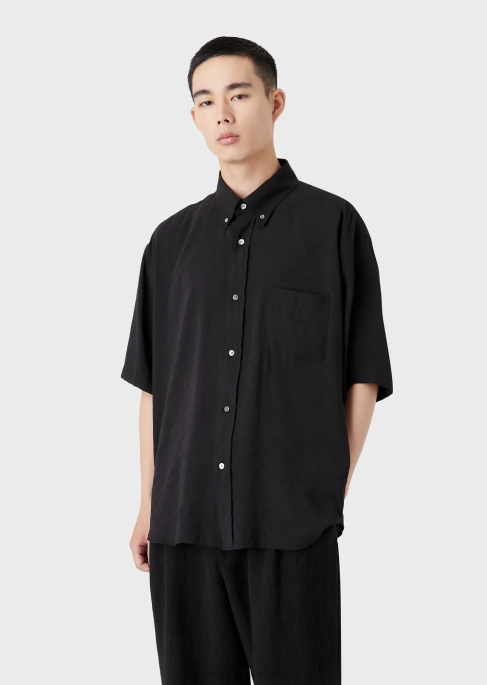 erkekler Armani şeftali derisi modal kısa kollu düğmeli gömlek siyah T8HD1060