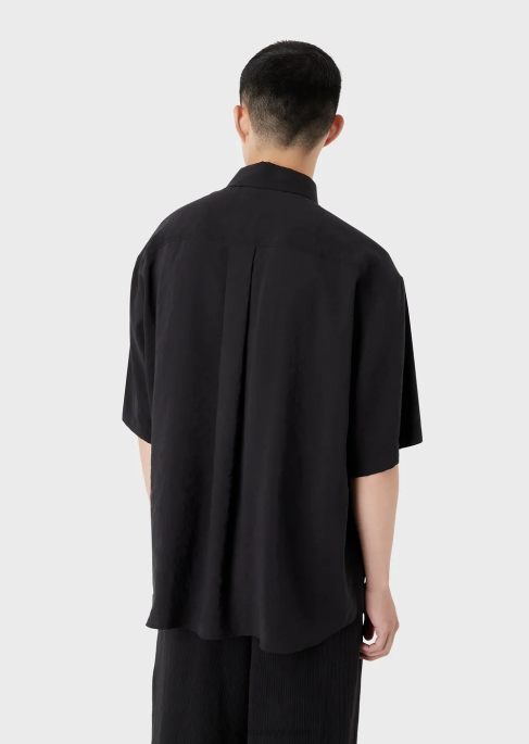 erkekler Armani şeftali derisi modal kısa kollu düğmeli gömlek siyah T8HD1060