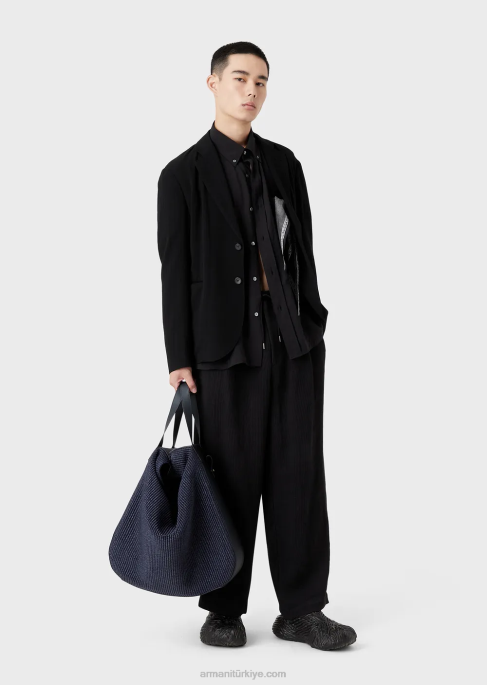 erkekler Armani şeftali derisi modal kısa kollu düğmeli gömlek siyah T8HD1060