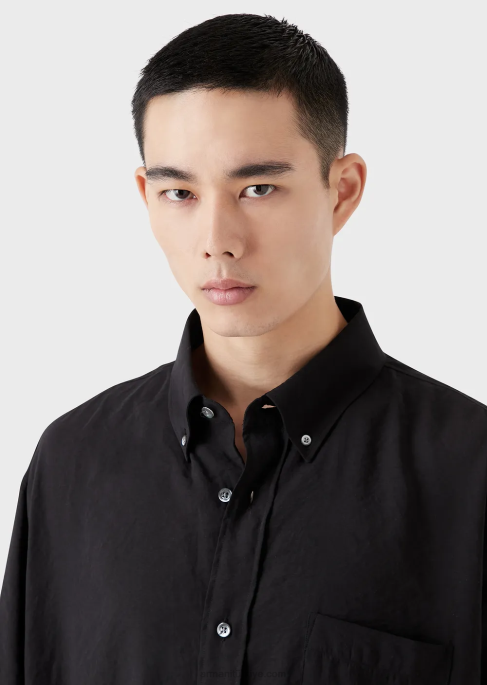 erkekler Armani şeftali derisi modal kısa kollu düğmeli gömlek siyah T8HD1060