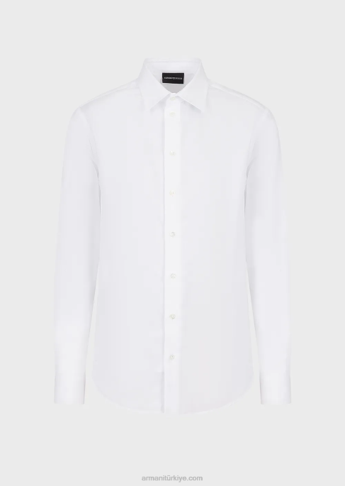 erkekler Armani geometrik jakarlı gömlek beyaz T8HD1145