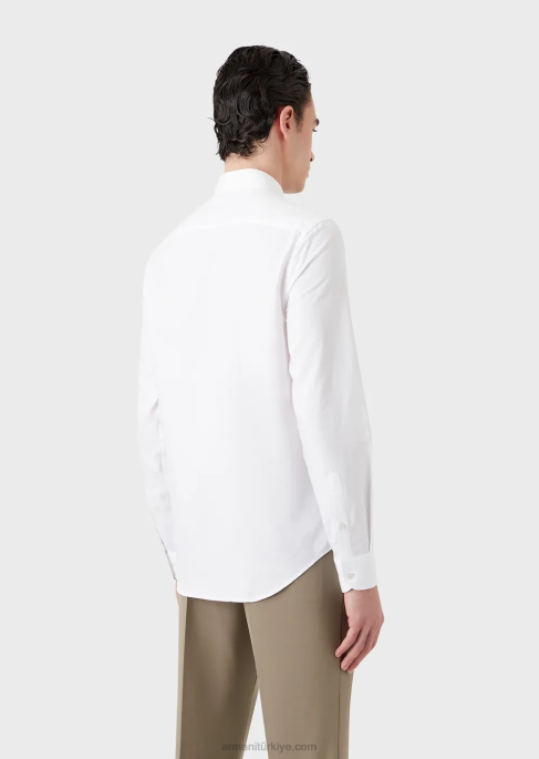 erkekler Armani geometrik jakarlı gömlek beyaz T8HD1145