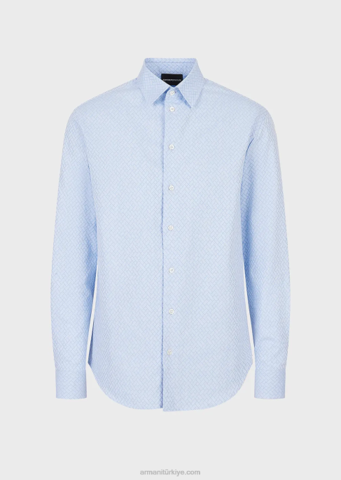 erkekler Armani geometrik jakarlı gömlek masmavi T8HD1146