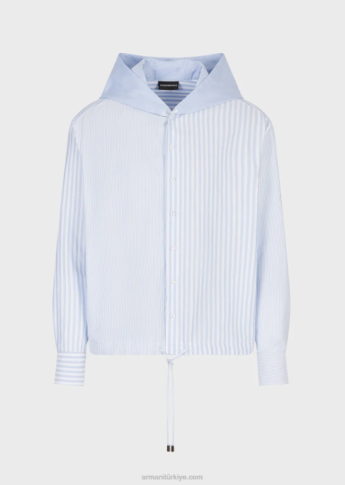 erkekler Armani çizgili oxford pamuklu kapüşonlu gömlekT8HD1075
