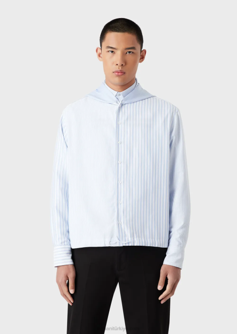 erkekler Armani çizgili oxford pamuklu kapüşonlu gömlekT8HD1075