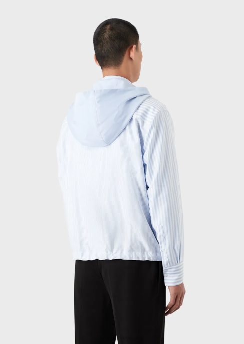 erkekler Armani çizgili oxford pamuklu kapüşonlu gömlekT8HD1075