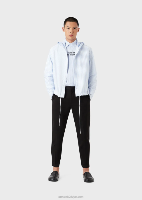 erkekler Armani çizgili oxford pamuklu kapüşonlu gömlekT8HD1075