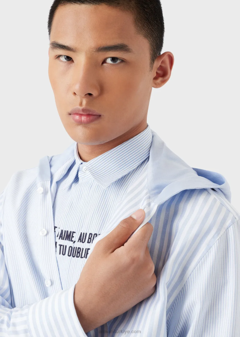 erkekler Armani çizgili oxford pamuklu kapüşonlu gömlekT8HD1075