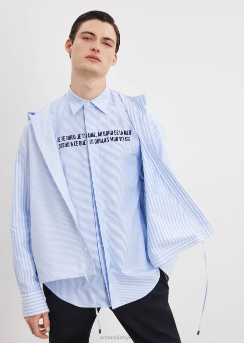 erkekler Armani çizgili oxford pamuklu kapüşonlu gömlekT8HD1075