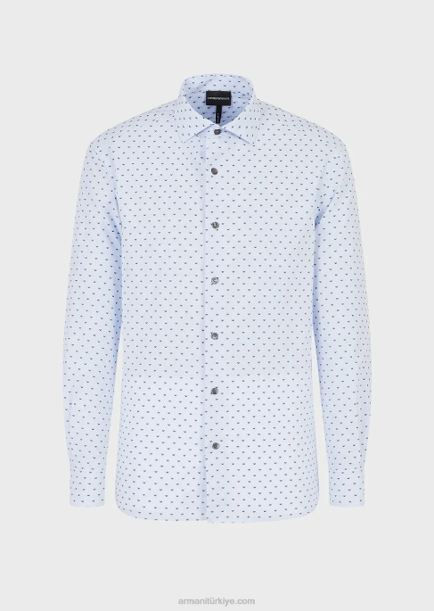 erkekler Armani jakarlı mikro kartallı fil coupe pamuklu gömlek masmavi T8HD1070