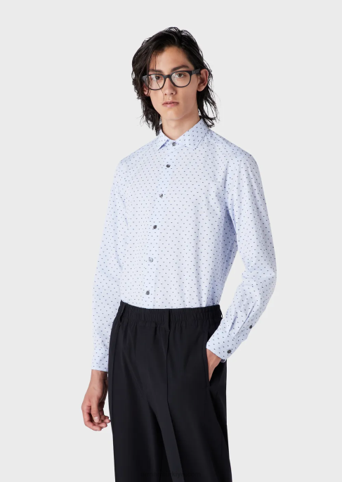 erkekler Armani jakarlı mikro kartallı fil coupe pamuklu gömlek masmavi T8HD1070