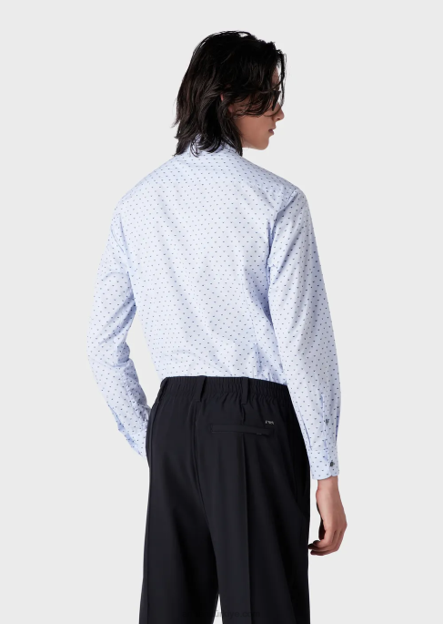 erkekler Armani jakarlı mikro kartallı fil coupe pamuklu gömlek masmavi T8HD1070