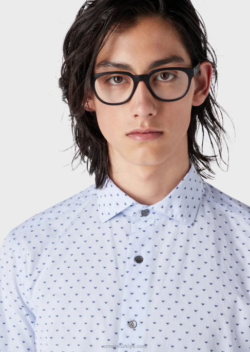 erkekler Armani jakarlı mikro kartallı fil coupe pamuklu gömlek masmavi T8HD1070