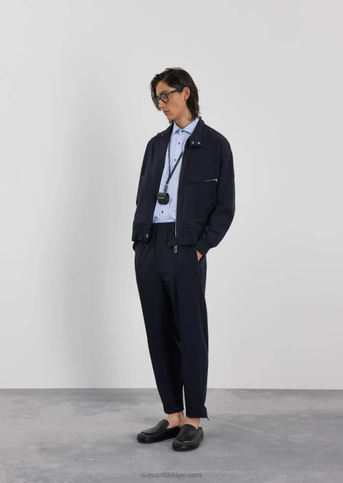 erkekler Armani jakarlı mikro kartallı fil coupe pamuklu gömlek masmavi T8HD1070