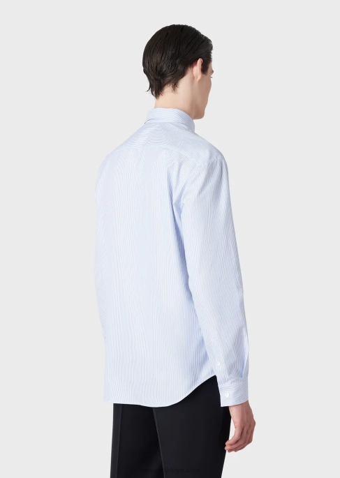 erkekler Armani je te dirai je t'aime nakışlı oxford pamuklu gömlek masmavi T8HD1072