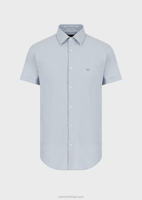 erkekler Armani kısa kollu, streç naylon karışımlı gömlek masmavi T8HD1119