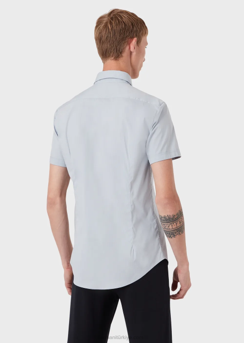 erkekler Armani kısa kollu, streç naylon karışımlı gömlek masmavi T8HD1119