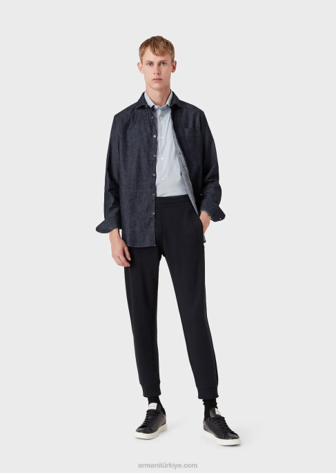 erkekler Armani kısa kollu, streç naylon karışımlı gömlek masmavi T8HD1119