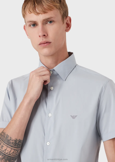 erkekler Armani kısa kollu, streç naylon karışımlı gömlek masmavi T8HD1119