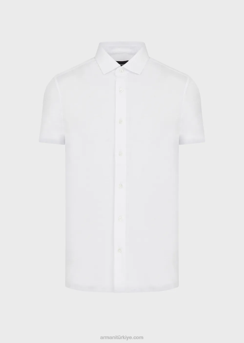 erkekler Armani kısa kollu tencel jarse karışımlı gömlek beyaz T8HD1117