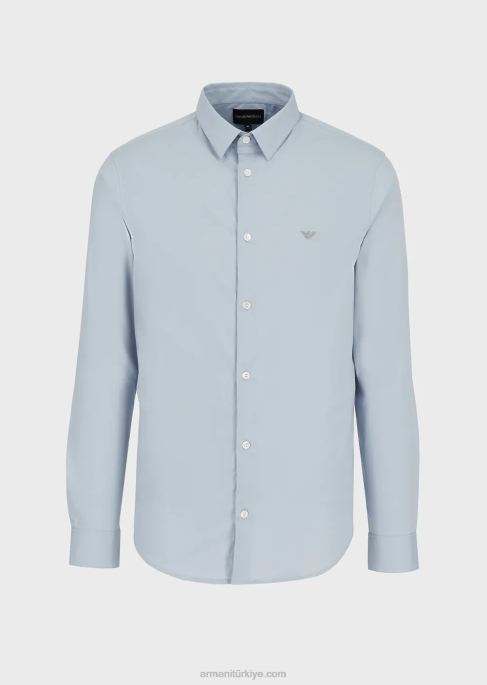 erkekler Armani kartal işlemeli streç naylon karışımlı gömlek masmavi T8HD1101