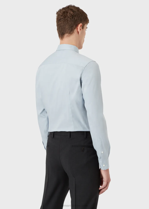 erkekler Armani kartal işlemeli streç naylon karışımlı gömlek masmavi T8HD1101