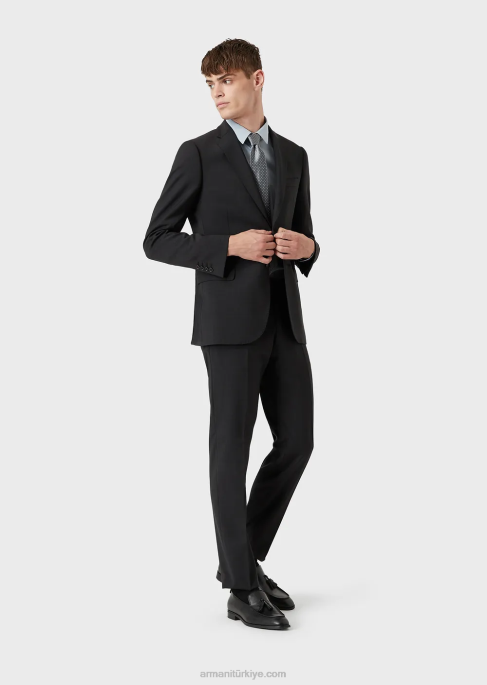 erkekler Armani kartal işlemeli streç naylon karışımlı gömlek masmavi T8HD1101