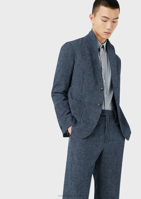 erkekler Armani kartal işlemeli streç naylon karışımlı gömlek masmavi T8HD1101