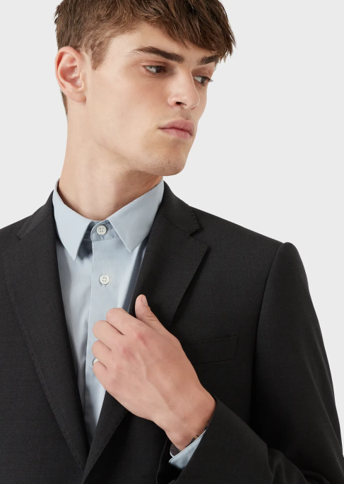 erkekler Armani kartal işlemeli streç naylon karışımlı gömlek masmavi T8HD1101