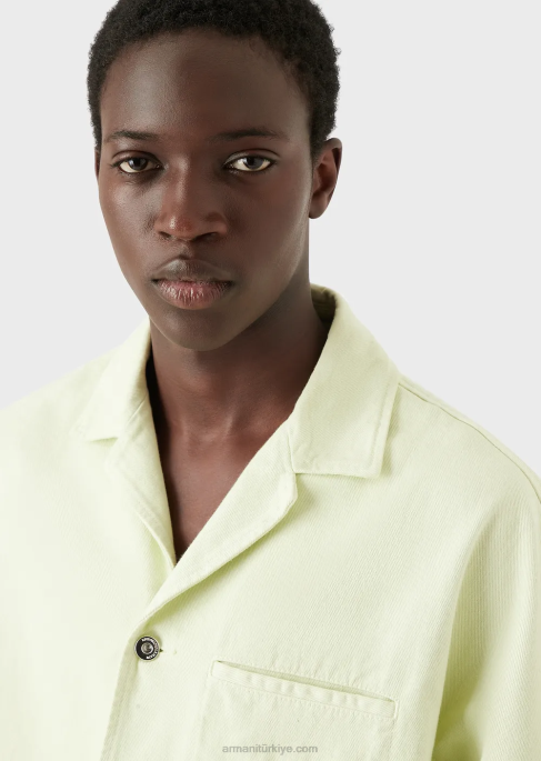 erkekler Armani l'amour işlemeli kısa kollu kot bluz Limon yeşili T8HD1086