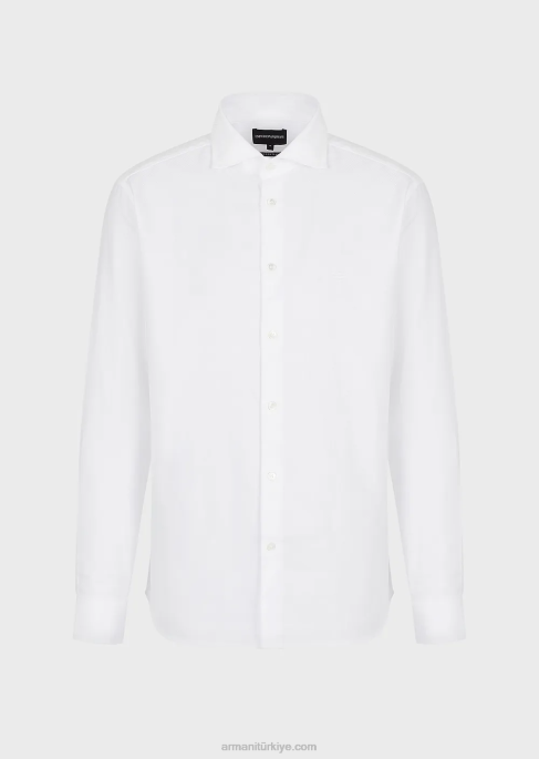 erkekler Armani mikro desenli pamuklu gömlek beyaz T8HD1067