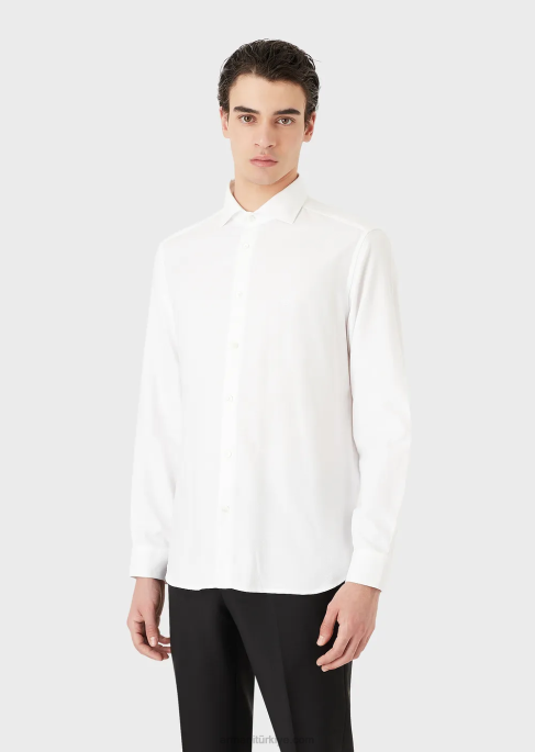 erkekler Armani mikro desenli pamuklu gömlek beyaz T8HD1067