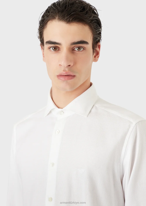 erkekler Armani mikro desenli pamuklu gömlek beyaz T8HD1067