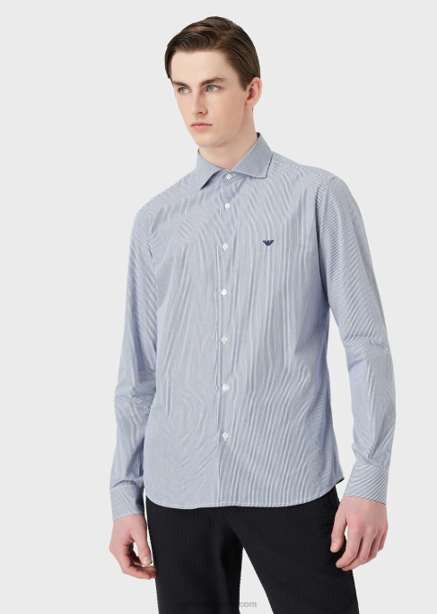 erkekler Armani mikro desenli pamuklu gömlek çizgili T8HD1068